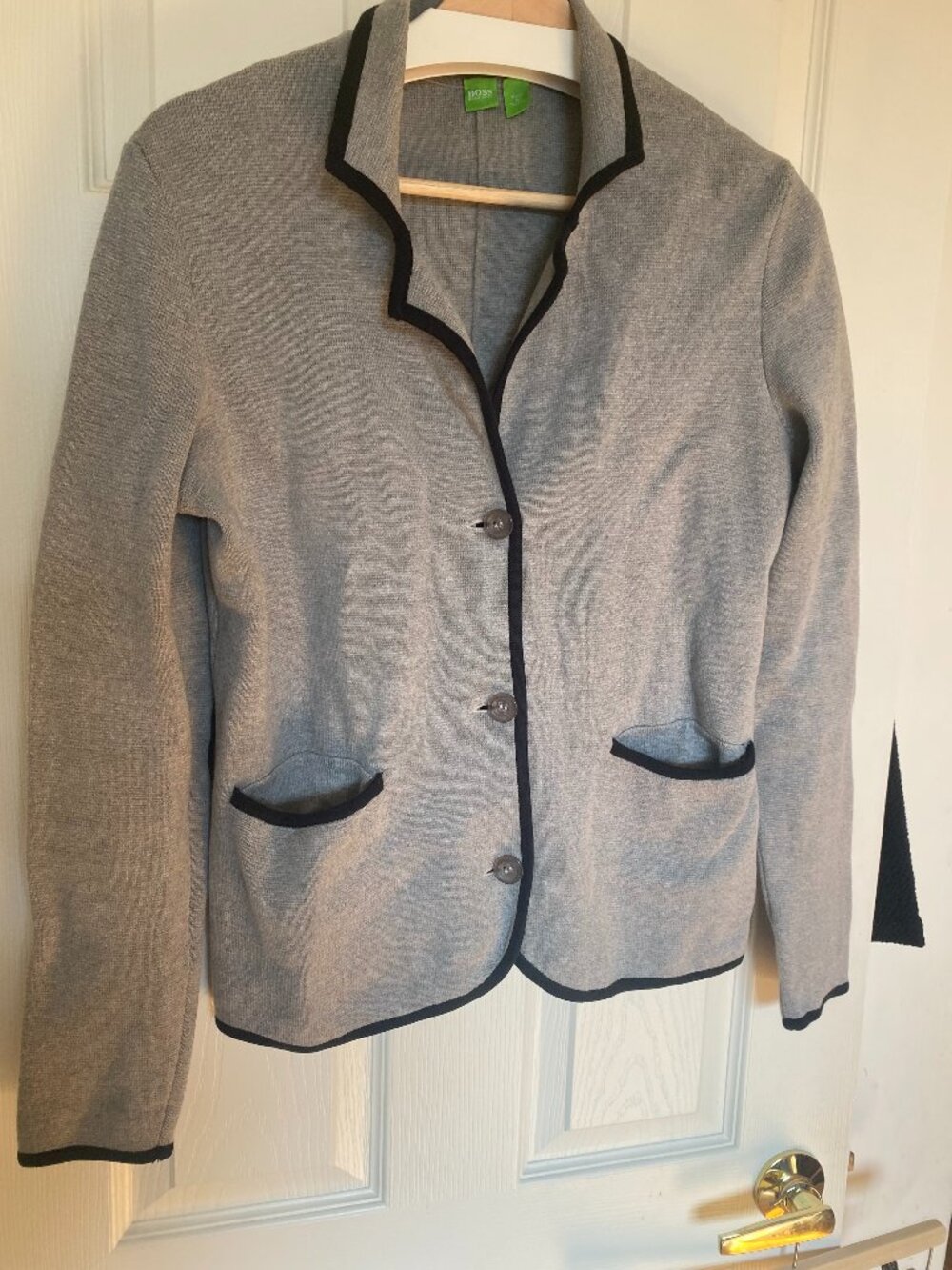 Hugo Boss Grey Knit Contrast Trim Cardigan Blazer Jacket Size L